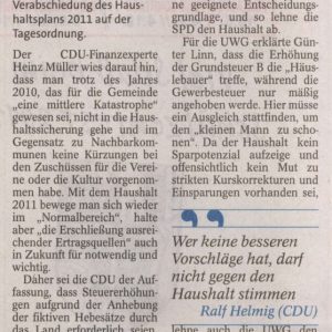 CDU-Mehrheit für Finnentroper Etat